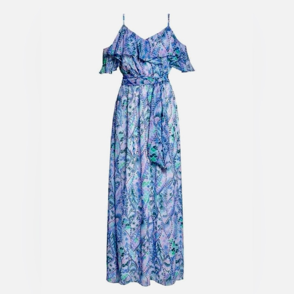 Lilly Pulitzer Blue Multi Paisley Off-Shoulder Maxi Dress - Picture 2 of 6